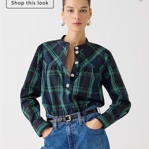 J. Crew Fresco top with jewel buttons in Black Watch tartan